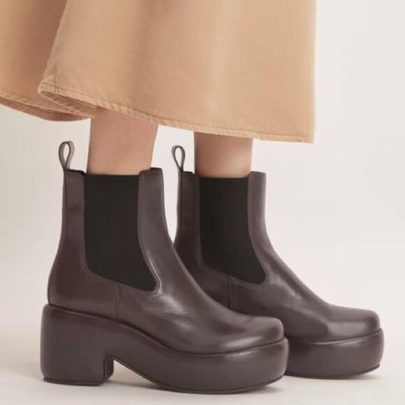 EVERLANE The Puffa Chelsea Boot Brown Leather Pull On High Heel Platform 8.5 - Picture 2 of 10